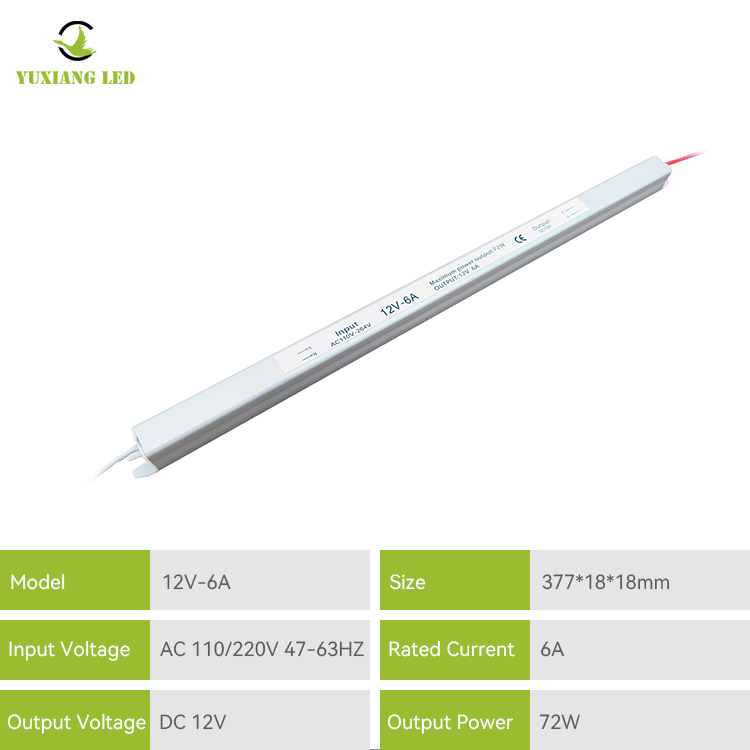 12V 6A 60W রূপালী আল্ট্রা ন্যারো অতি পাতলা আল্ট্রা স্লিম LED পাওয়ার সাপ্লাই