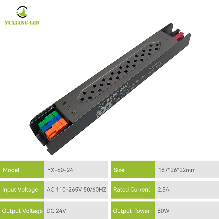 24V 60W LED আল্ট্রা-ফাইন লিনিয়ার সেমি-গ্লু-ভরা পাওয়ার সাপ্লাই
